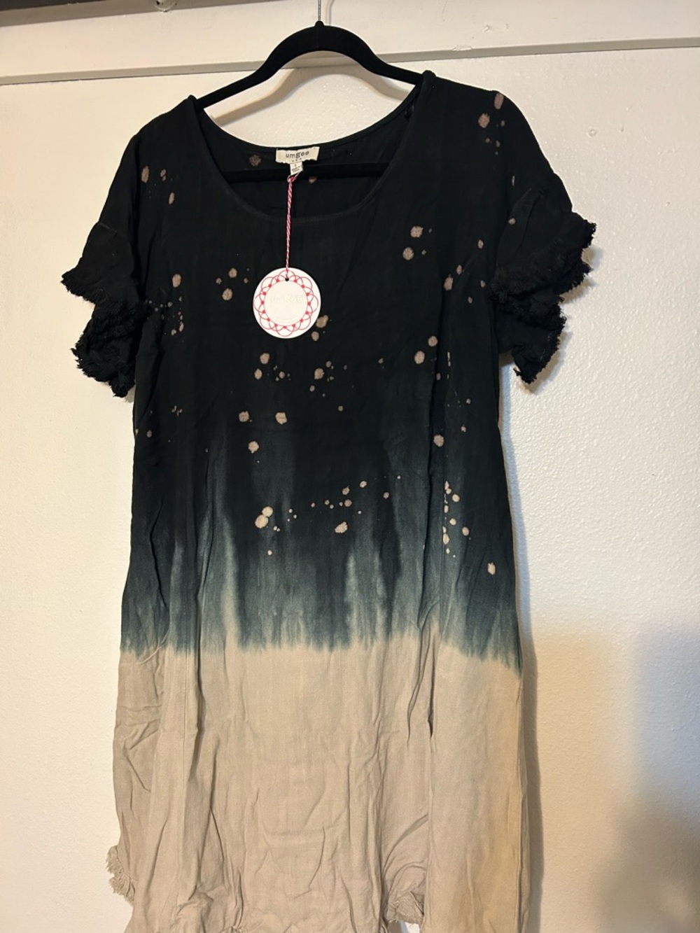 Umgee Black Bleach-Splatter Short Sleeve Shift Dress or Tunic